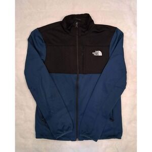 The North Face Mens Blue Black Colorblock Full Zip Softshell Jacket Mock Neck